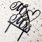 Mr and Mrs Cake Topper, Bride And Groom Sign Wedding Engagement Cake Toppers Decorations (Black Acrylic)
