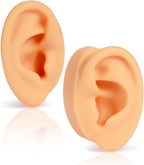 2 Pcs Soft Silicone Ear Model, Left and Right Flexible Fake Ear for Earrings Display, Realistic Ear Model for Piercing Practice, Acupuncture Teaching Tool (Medium Skin Tone)