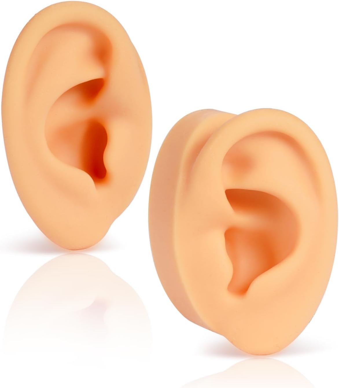 2 Pcs Soft Silicone Ear Model, Left and Right Flexible Fake Ear for Earrings Display, Realistic Ear Model for Piercing Practice, Acupuncture Teaching Tool (Medium Skin Tone)