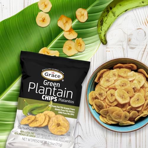 Grace Green Plantain Chips 2.5oz - 6 Pack - Jamaican Gluten Free Banana Chips - Platanitos - Non-GMO & No Trans Fat