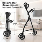 Rolling Cane for Seniors – Lightweight Foldable Rollator Cane with Hand Brake, 6" Wheels & Aluminum Frame, Compact Folding Design for Stability Balance, One-Handed Walker Aid for Elderly