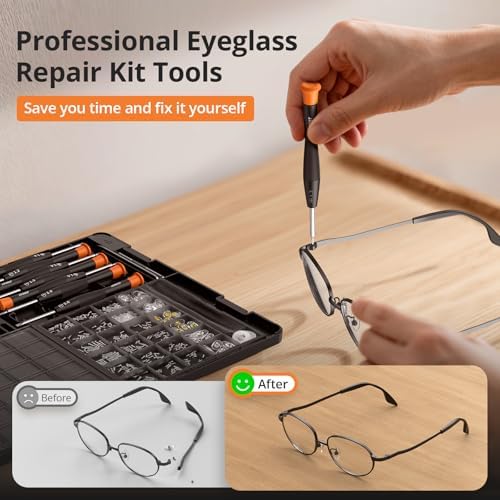 JOREST Eyeglass Repair Kit, Sunglasses/Glasses Repair Tool including Small Screws, Nose Pads and Screwdrivers, Glasses Fixing Kit; Christmas gift for people who wear glasses(Men/Women Adults Him/Her)