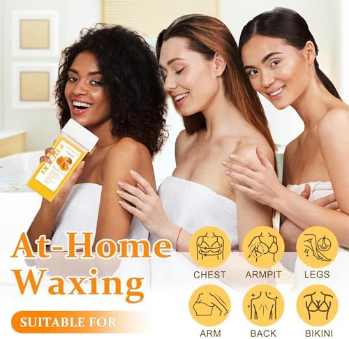 Wax Roller Kit Ｗax Cartridge, Roll On Wax for Hair Removal, Roll on Ｗax, 4 Honey Hair Removal Ｗax Cartridge and 10 Pack Cleaning Oil Wipes for Women