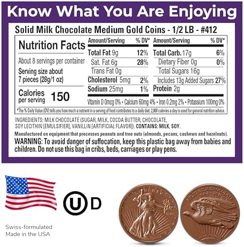 Madelaine Gold Chocolate Coins Easter Candy - About 48 Individually Wrapped Chocolate Gold Coins Easter Basket Stuffers and Decorations - Chocolate Candy Party Favors - 8 oz