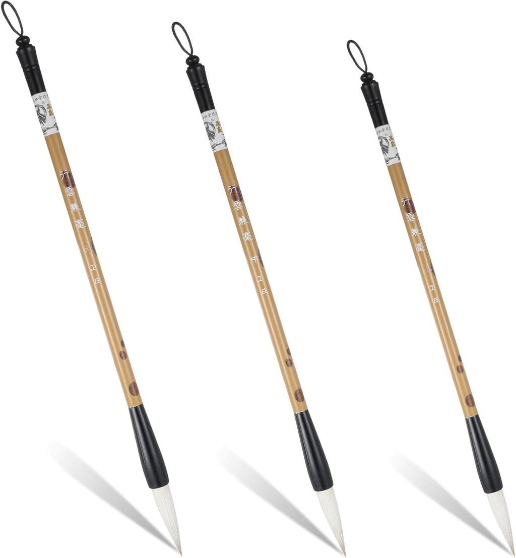 Chinese Painting Brushes Set, 3 Sizes Chinese Calligraphy Brush Set Flower Bird Line-Drawing Brushes Writing Brush, Painting with Bamboo Pen Holder, Traditional Art Sumi