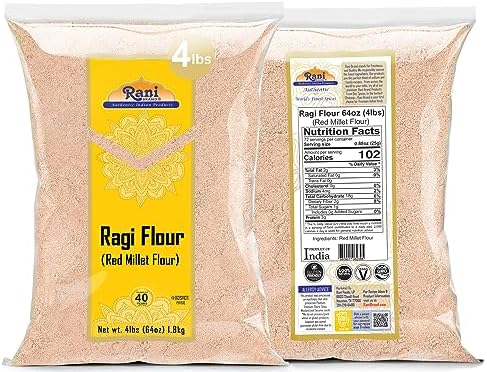Rani Ragi (Finger Millet) Flour 64oz (4lbs) 1.81kg Bulk ~ All Natural | Vegan | Gluten Friendly | NON-GMO | Kosher | Indian Origin