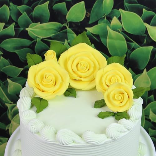 Global Sugar Art Exquisite Rose & Leaf Tray Sugar Cake Flowers, Yellow Unwired, 5 Count by Chef Alan Tetreault