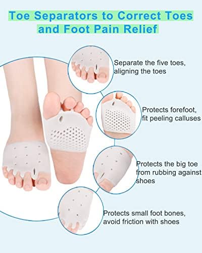 4 Pairs Metatarsal Gel Pads Toe Spacers Separators to Correct Bunions, Forefoot Pads, Hammertoe Corrector Big Toe Straighteners for Women Men Foot Pain Relief