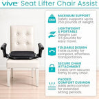 Vive Seat Lifter Chair Assist for Elderly & Adults - Patented Portable Sit to Stand Lift Device for Seniors - Stand Assist Aid & Support - Cushioned Transfer & Mobility Aid - Supports 250 pounds