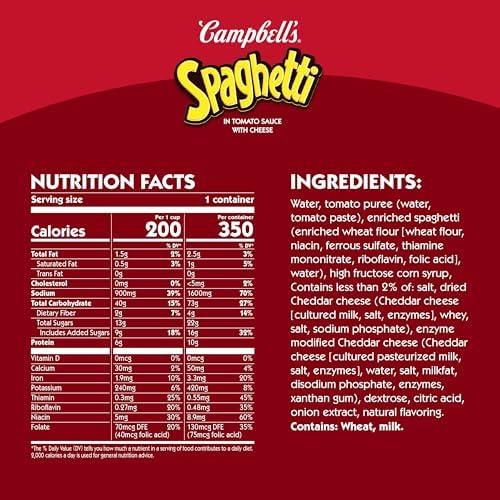 Campbell's Spaghetti in Tomato Sauce with Cheese, 15.8 oz Can (12 Pack)