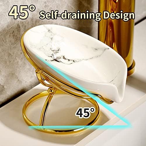 Dobbyby Leaf-Shaped Ceramic Soap Dish with Drain, Holder, Saver, Tray, Bar Soap Holder, Easy Cleaning, for Shower Bathroom Kitchen Sink Bathtub, Pro-Environment White