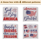 4th of July Patriotic Tissue Box Cover - Family Friends Fun and Freedom Red White Blue Flag PU Leather Square Tissue Holder for Bathroom Nightstand Kitchen Office Independence Day Christian Home Decor