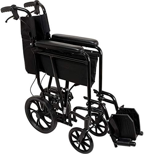 ProBasics Aluminum Transport Chair, Black - Lightweight Folding Companion Chair with 12” Rear Wheels, 19” Seat, Swing-Away Footrests, and Padded Armrests - Supports up to 300 lbs., 20 lb. Frame