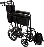 ProBasics Aluminum Transport Chair, Black - Lightweight Folding Companion Chair with 12” Rear Wheels, 19” Seat, Swing-Away Footrests, and Padded Armrests - Supports up to 300 lbs., 20 lb. Frame