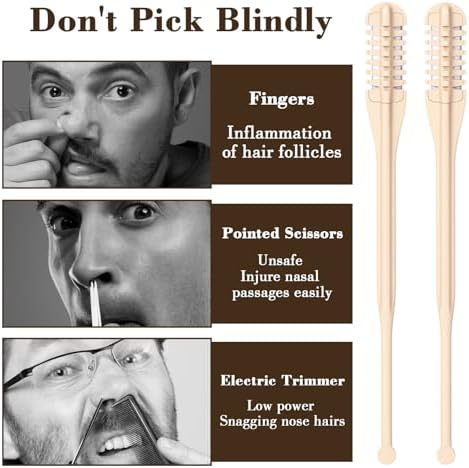 6 Pcs Nasal Hair Cutter, Double-Sided 2-in-1 Nose Hair Remover Tool Knife Portable Manual 360° Rotating Nasal Trimmer with Ear Picker Individually Packaged for Women Men