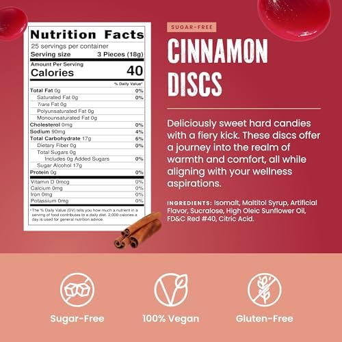 Cambie Sugar Free Hard Candy, 1 lb of Sugar Free Candy Individually Wrapped, Cinnamon