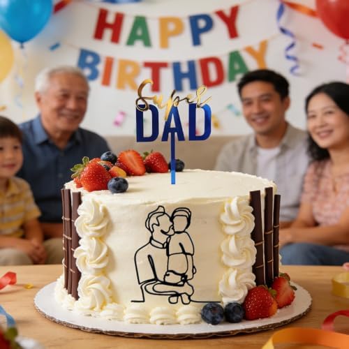 4pcs Father’s Day Cake Topper Minimalist Art Black Lines Man Cake Decoration Gold Acrylic Super Dad Cupcake Picks For Dad Birthday Father’s Day Party Cake Desserts Decoration Supplies
