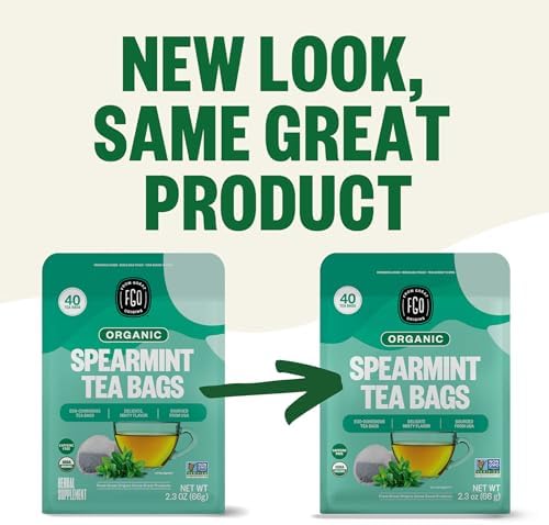 FGO Organic Spearmint Leaf Herbal Tea, 40 Count, Eco-Conscious Tea Bags, Caffeine Free, (Pack of 1)