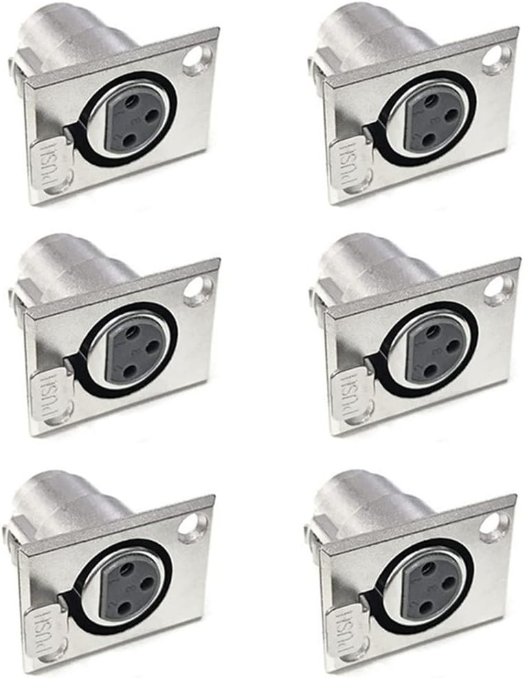 XLR 3-Pin Female Jack Socket Audio Speaker Panel Mount Connector Adapter for Microphone 6-Pack