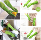 Bamllum 3 Pairs of Rubber Dishwashing Gloves for Kitchen and Household Cleaning – Long Cuff 15", Reusable, Flexible Long-lasting and Non-Slip (Red+Yellow+Green, Large)