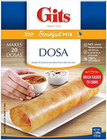 Gits Rice Dosa Instant mix 87.5 Oz (Pack of 5X17.5 Oz each) || Ready to Cook Indian Breakfast, Snack Meal | 100% Vegetarian, No Artificial Colors, Flavors, Preservatives.