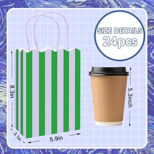 Whaline 24 Pcs Colorful Paper Gift Bag Treat Bags with Handles Stripe Scalloped Candy Goodie Bags for Party Favors Supplies