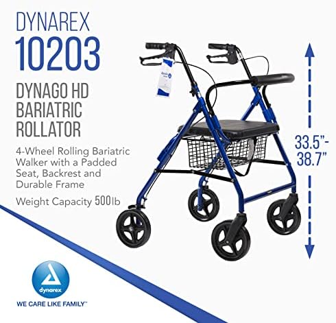 DynaGo HD Bariatric Foldable Steel Rollator, 500 lb. Weight Capacity, Blue