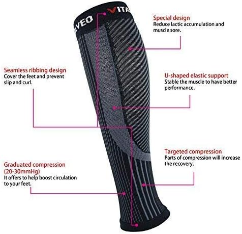 Vital Salveo Recovery Calf Compression Sleeves. Fit for Cycling Running Travel Pregnancy Nurses Calf Pain Relief-(1Pair)-Black with Srtipe-S