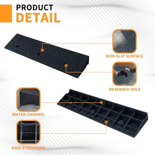 Curb Ramps for Sidewalks 2" Rise Rubber Curb Ramps Threshold Ramp for Driveway Shed Ramp for Riding Mower Garage Ramp Door Threshold Ramp for Wheelchair 7000lbs Capacity