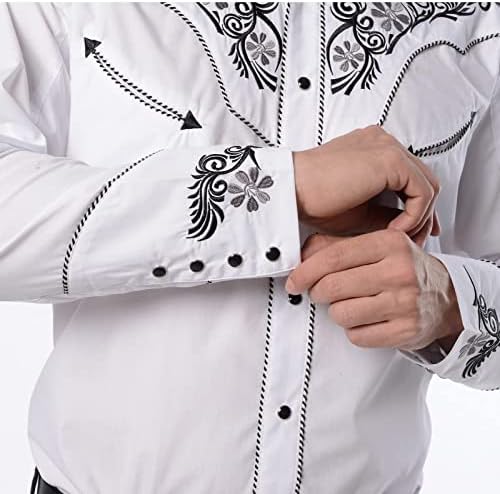 EL PIONERO Men's Western Shirt Long Sleeve Embroidered Cowboy Casual Snap Button Shirt Black