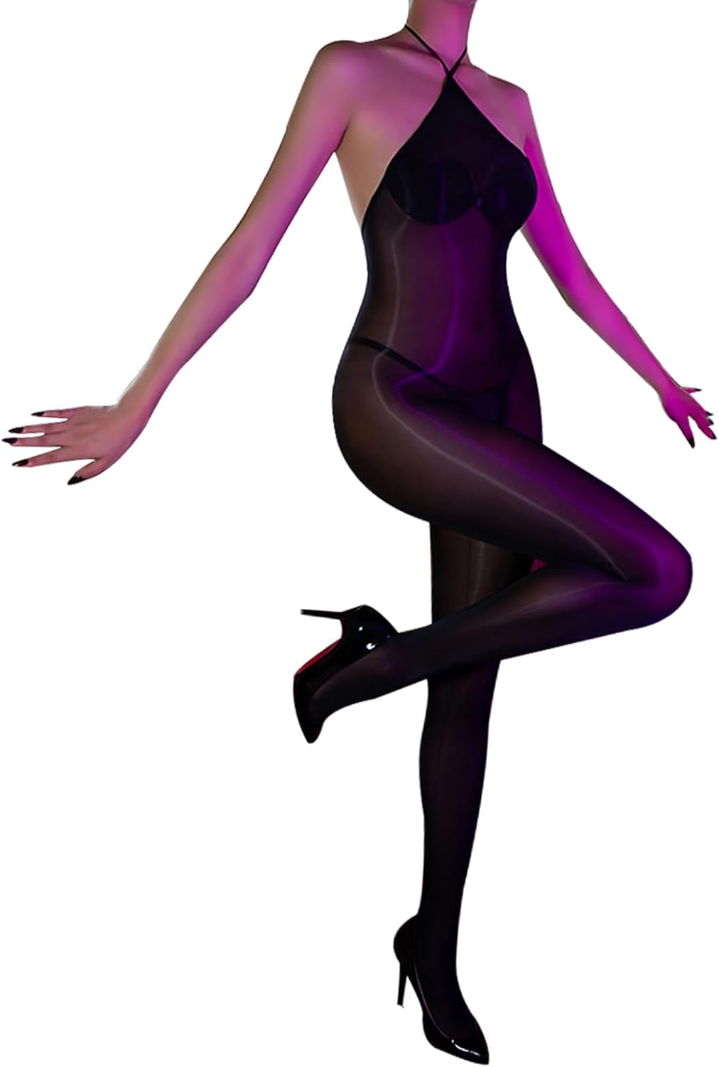Body Stockings for Women Oil Shiny Bodystocking 5D Neck Sling Bodysuit Catsuit Nylon Shiny Pantyhose
