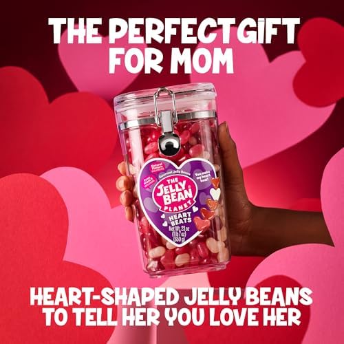 The Jelly Bean Planet Heart Beats Jelly Beans, Easter Candy Hearts Jar – Heart Shaped in 5 Fruity Natural Flavors, Gluten Free, Kosher, Gourmet Jellybeans Gift, Classroom, Parties, Sharing - 23 oz