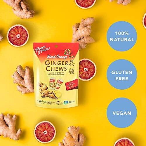 Prince of Peace Blood Orange Ginger Chews, 4 oz. – Candied Ginger – Candy Pack – Ginger Chews Candy – Natural Candy