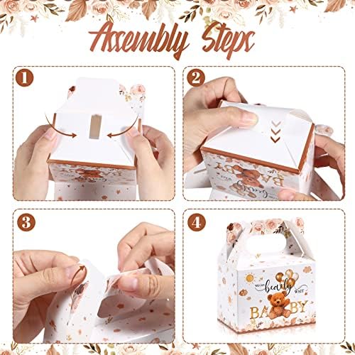 Spakon 36 Pieces Bear Baby Shower Boxes Favor Treat Boxes Cute Paper Candy Cookies Decorations for Baby Shower Supplies Gender Reveal Bear Themed Birthday Party Decor(Brown)