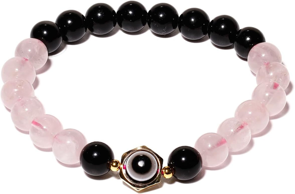 Jewever Stretch Black Obsidian/Gemstones Evil Eye Beaded Bracelets Protection Healing Crystals Wealth Bracelet for Women Prosperity and Good Luck Jewelry