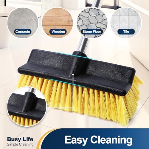 Yocada Deck Brush with 4-Section Extendable Handle Floor Scrub Brush Soft &Medium Bristles Non-Slip Grip for Outdoor Deck Patio Bathroom Garage Concrete Cleaning 53.89 Inch