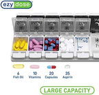 EZY DOSE Push Button (7-Day) Pill Case, Medicine Planner, Vitamin Organizer, 2 Times a Day AM/PM, Removable Trays, Large Compartments, Arthritis Friendly, Spring Open Black and White Lids, BPA Free