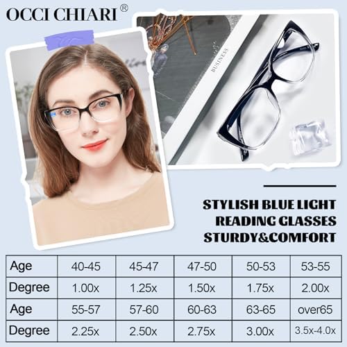 OCCI CHIARI Blue Light Blocking Reading Glasses Women Large Reader
