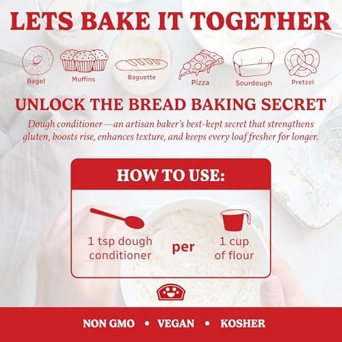 Bakers Club Artisan Dough Conditioner – Bread Improver & Baking Enhancer for Better Texture, Volume & Shelf Life – Sourdough, Pizza Crust, Bagels, Muffins, Cakes, Cookies & Pies Enhances Any Flour 10oz