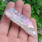 Acxico 5 Pcs Titanium Rainbow Aura Lemurian Quartz White Crystal Point Healing