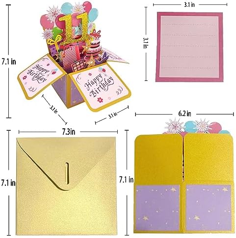 Asmallgf Happy 11th Birthday Popup Card for Daughter Son, Sweet Gift for 11 Years Old Girl Boy, Awesome Eleven Birthday 3D Greeting Card for Him Her