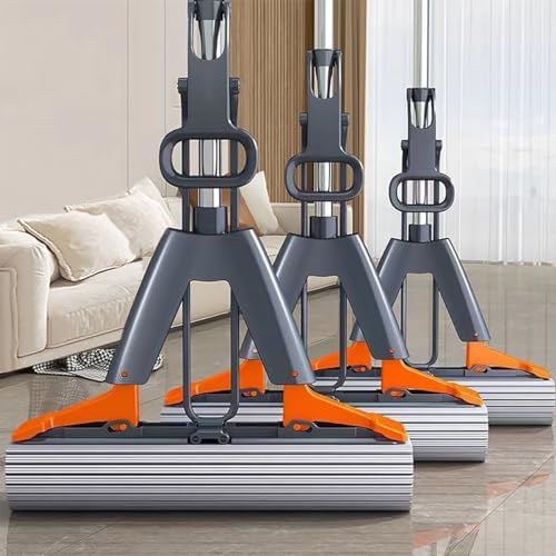 Hand-Washable Collodion Mop, Floor Mop with 2 Super Absorbent Sponge Mop Refills, Mini Mop Portable Self-Squeeze Small Mop, Folding Self Squeezing Mop for Home (11In Mop+2pcs Replace Sponge,Blue)