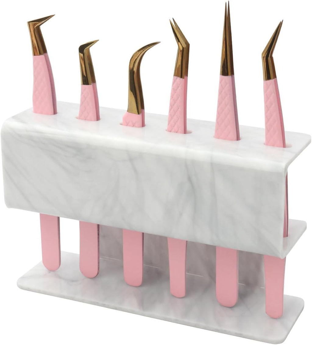 6 Holes Tweezers Holder Eyelash Extension Supplies Display Stand, Marble, 1 Pc
