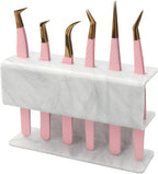 6 Holes Tweezers Holder Eyelash Extension Supplies Display Stand, Marble, 1 Pc