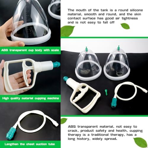 Vacuum Cupping Set for Breast Massage - Silicone Cups with Hand Pump for Body Contouring, Muscle Relaxation and Lymphatic Drainage, Home Therapy Kit for Women