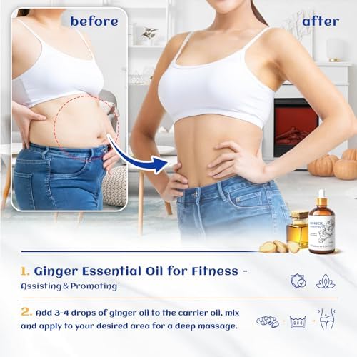 HIQILI Pure Ginger Essential Oil 3.38 Fl Oz, Pure Natural Premium Ginger Oil for Massage, Diffuser, Large Bottle with Dropper & Gift Box -100ml