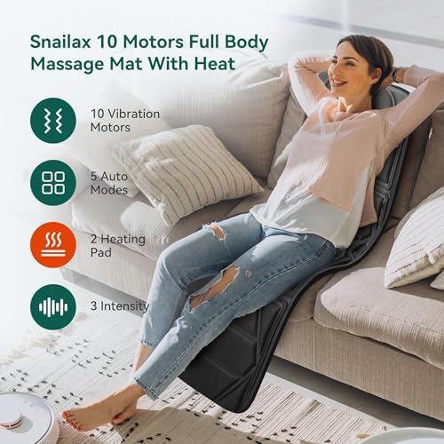 Full Body Massage Mat Pad for Bed, Massage Chair Pad with 10 Vibration Motors & 5 Massage Modes, Vibrating Heating Massage Mattress Pad for Back,Massager with Auto Shut Off, Gift for Men Women