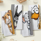 4 Pcs Funny Hamster Donkey Kitchen Towels Cute Elephant Duck Decorative Dish Tea Towels for Farmhouse Kitchen Bathroom Home Decor, Waffle Hand Towel, Animal Lover Gifts for Women Friend 14x24 Inches