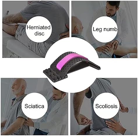 Back Stretcher for Lower Back Pain Relief, 4 Level Adjustable Lumbar Cracker Board Massager, Stretching Device for Scoliosis, Sciatica (Pink)