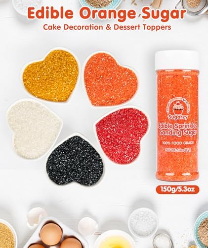 Edible Orange Sprinkles,Sanding Sugar Sprinkle for Cake Decorating,150g,Edible Coarse Sugar Crystals,Sprinkle Mix for Donut Cookies,Ice Cream,Fondant Cake,Caramel Apples,Cupcakes,Desserts,Wedding Birthday Mother's Day Party Supplies